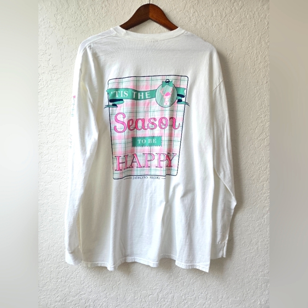 Jadelynn Brooke White and Pink Holiday Christmas Long Sleeve Blouse Size Large